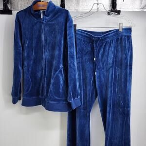 Charter One Blue Velour Tracksuit Set Petite S Zip Jacket Jogger Pants